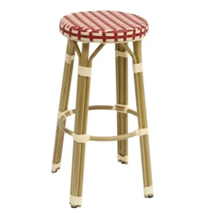 mobiliario-contract-taburete garnier apilable aluminio ratan beige y rojo